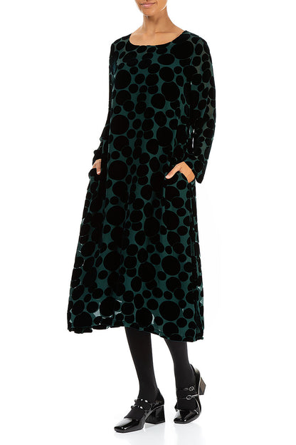 Peacock Devoré Bubbles Seidensamtkleid