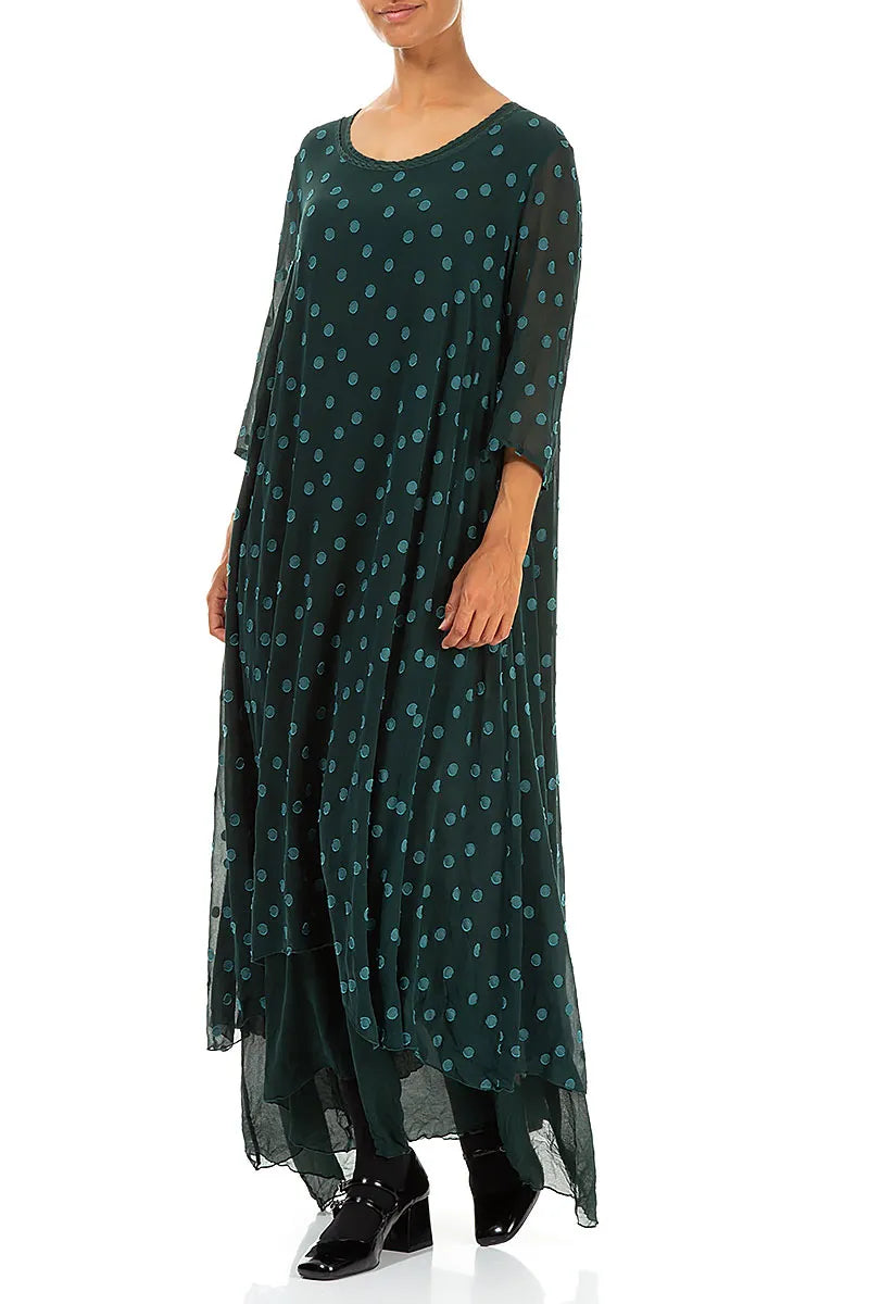 Peacock Dotty Silk Maxi Dress 3