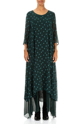 Peacock Dotty Silk Maxi Dress 1