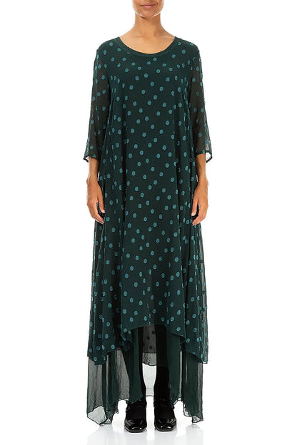 Peacock Dotty Silk Maxi Dress 1