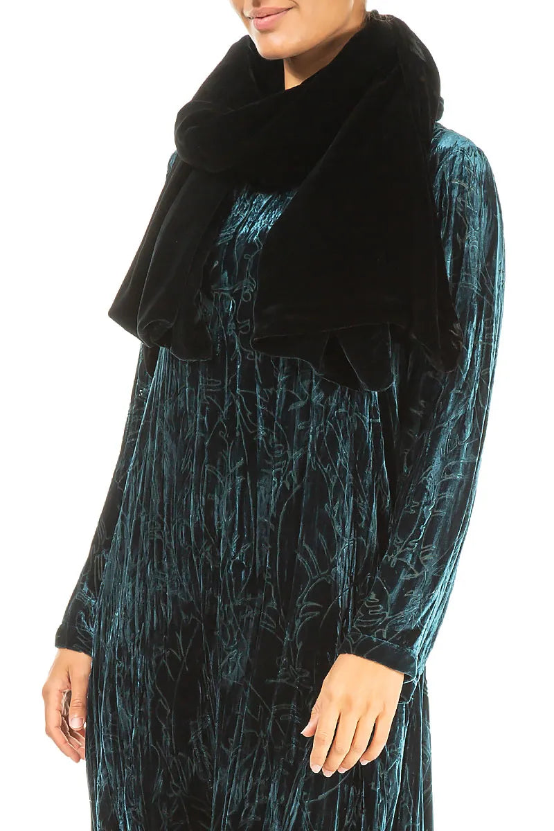 Doppelseitiger Seidensamtschal mit Pfauenmuster