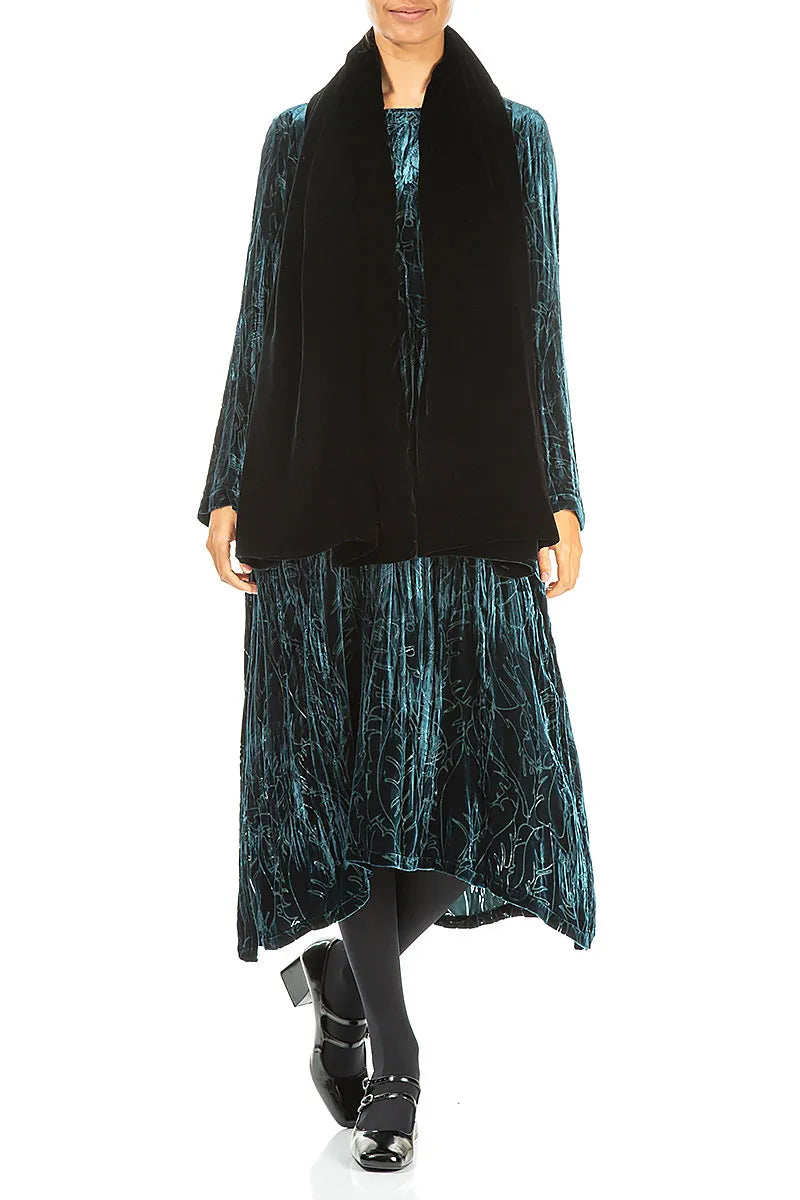 Doppelseitiger Seidensamtschal mit Pfauenmuster