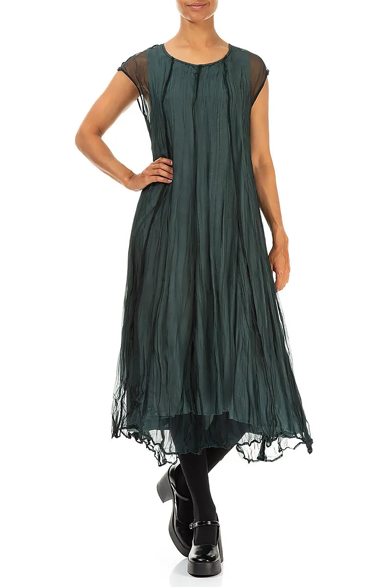Peacock Crumpled Silk Chiffon Dress 4