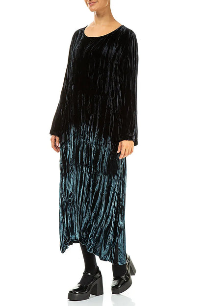 Pfauenfarbenes Seidensamt-Ombré-Etui-Kleid