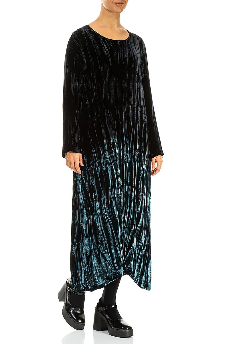 Pfauenfarbenes Seidensamt-Ombré-Etui-Kleid