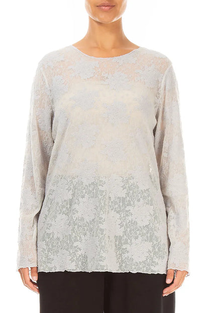 Pearl Grey Floral Cotton Lace Blouse