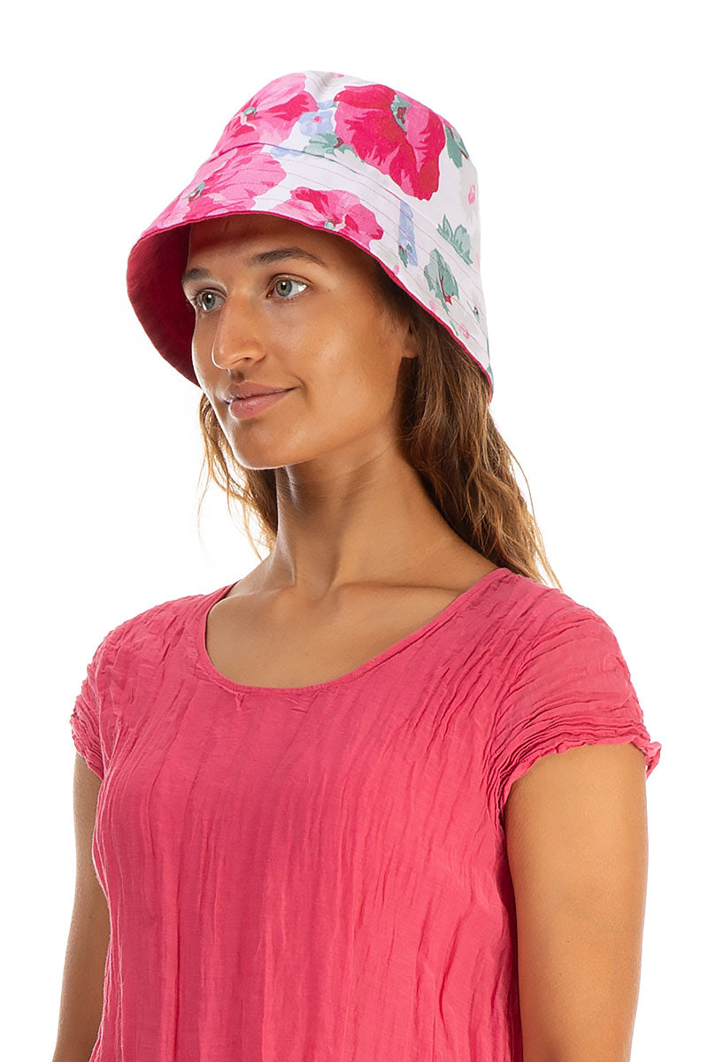 Peony Blossom Reversible Linen Bucket Hat 1