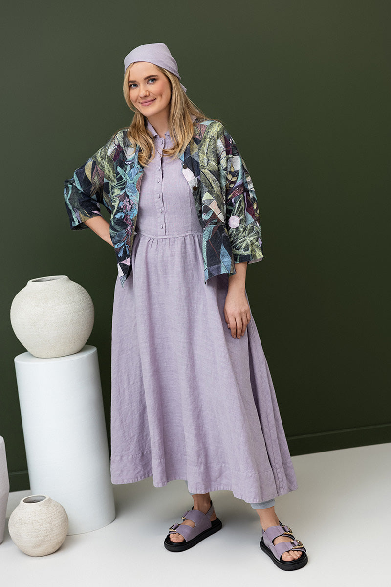 Peter Pan Collar Lilac Linen Dress 1