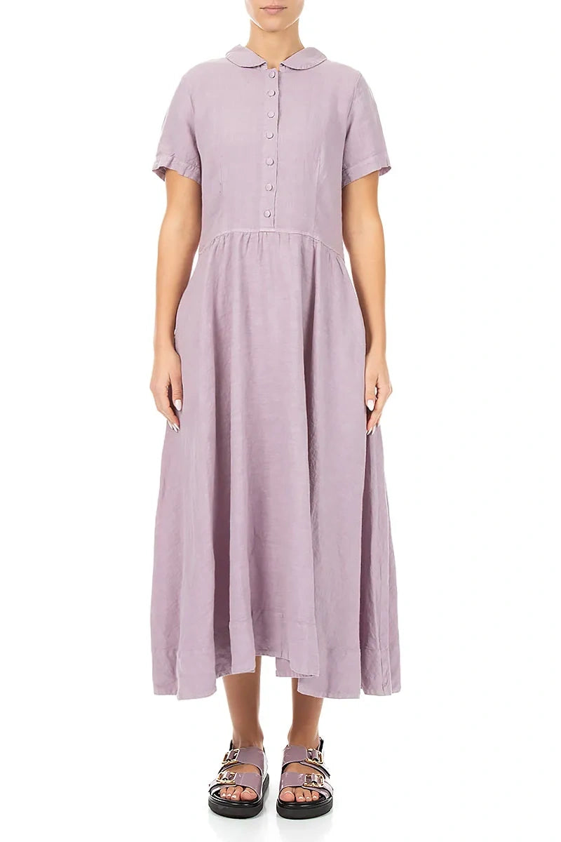 Peter Pan Collar Lilac Linen Dress 2