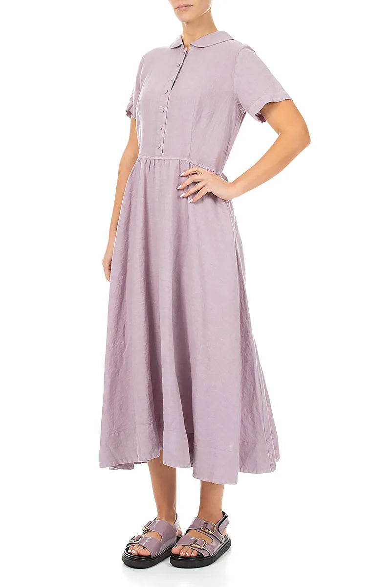 Peter Pan Collar Lilac Linen Dress 4