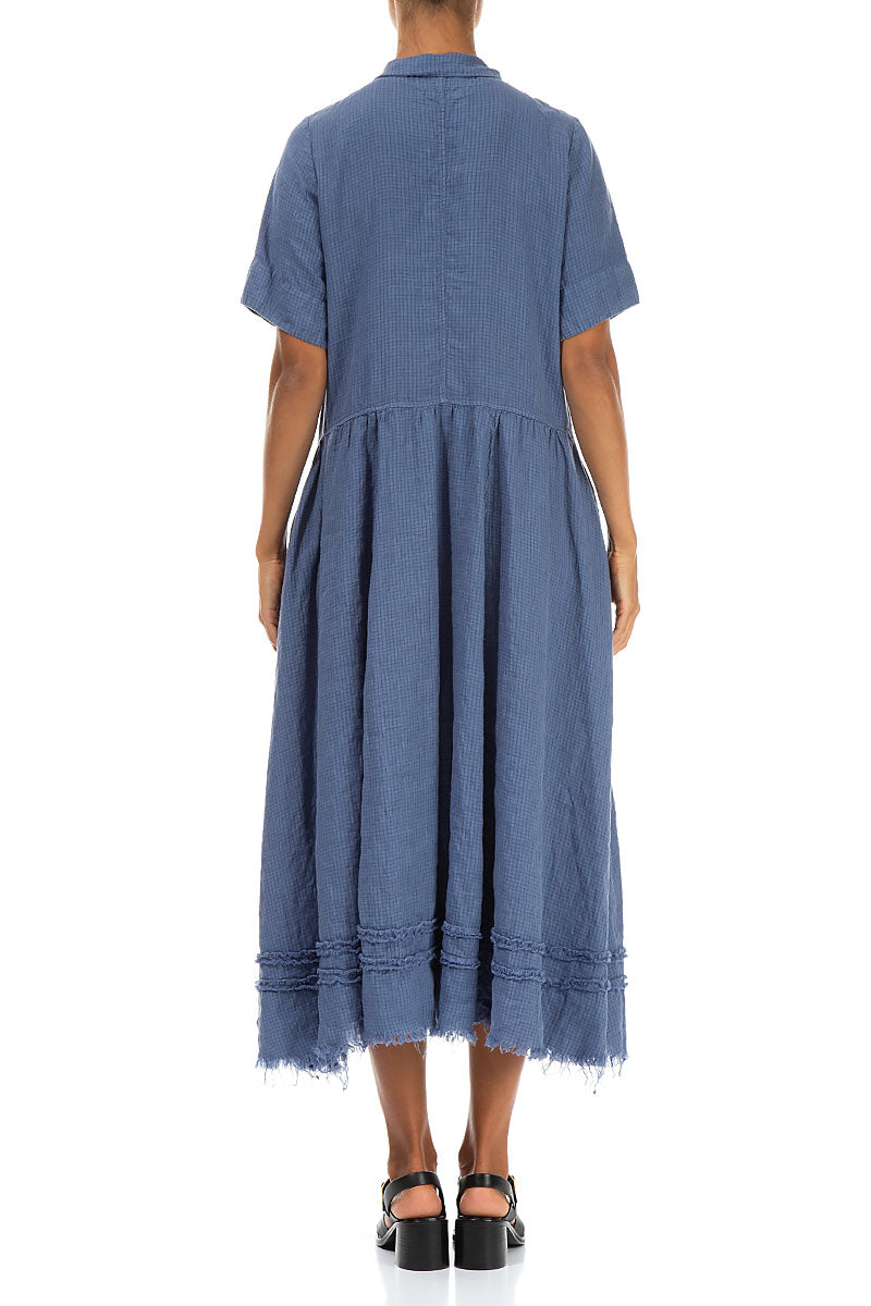 Peter Pan Collar Raw Hem Blue Nova Linen Dress 2