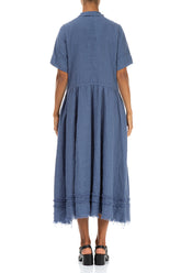 Peter Pan Collar Raw Hem Blue Nova Linen Dress 2
