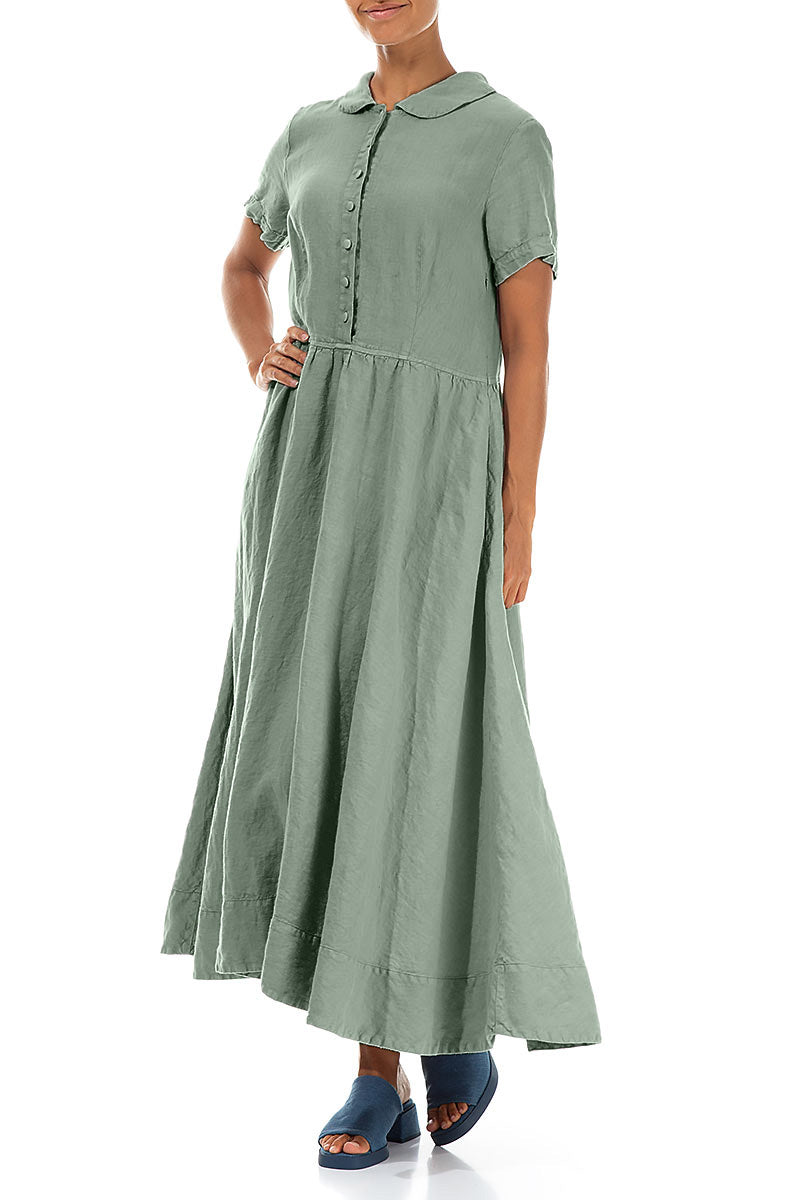 Peter Pan Collar Sage Linen Dress 3