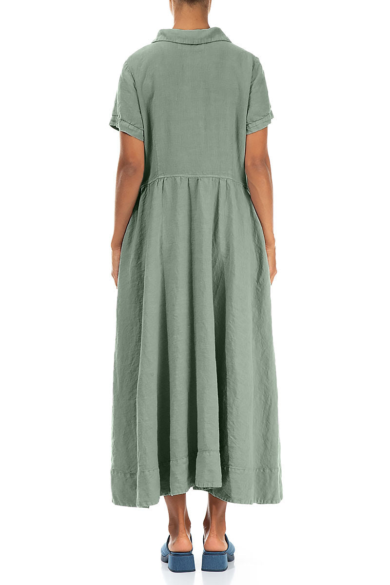 Peter Pan Collar Sage Linen Dress 2