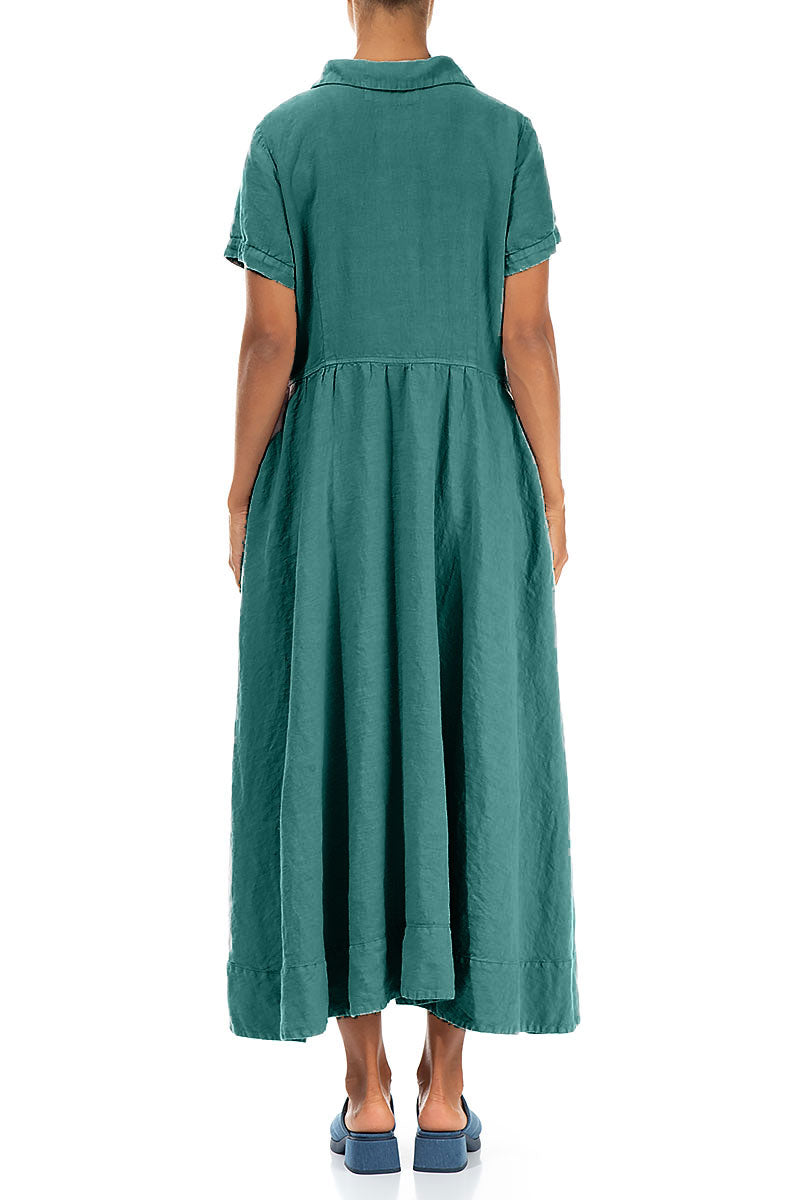 Peter Pan Collar Turquoise Linen Dress 2