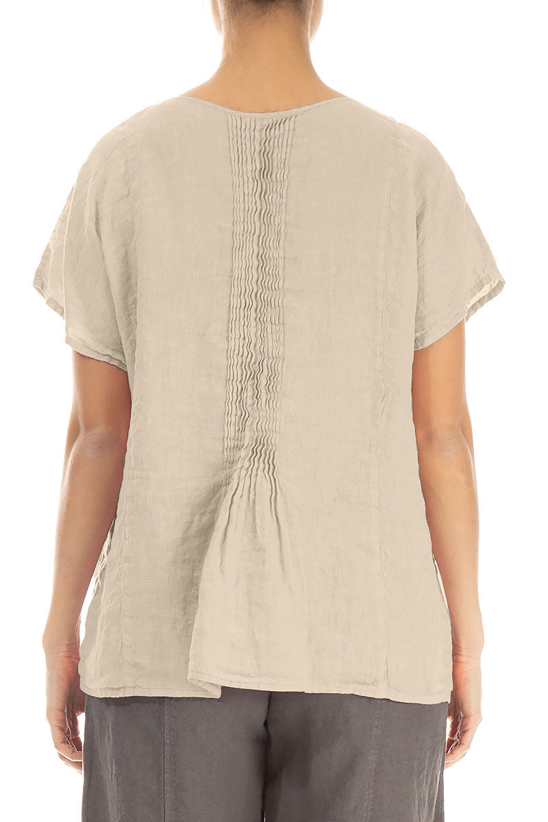 Pin-Tucked Beige Linen Blouse 2