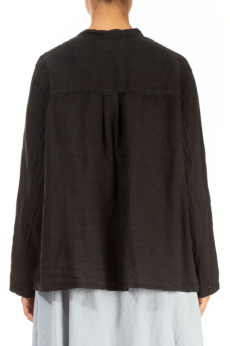 Pin-Tucked Black Linen Shirt 2