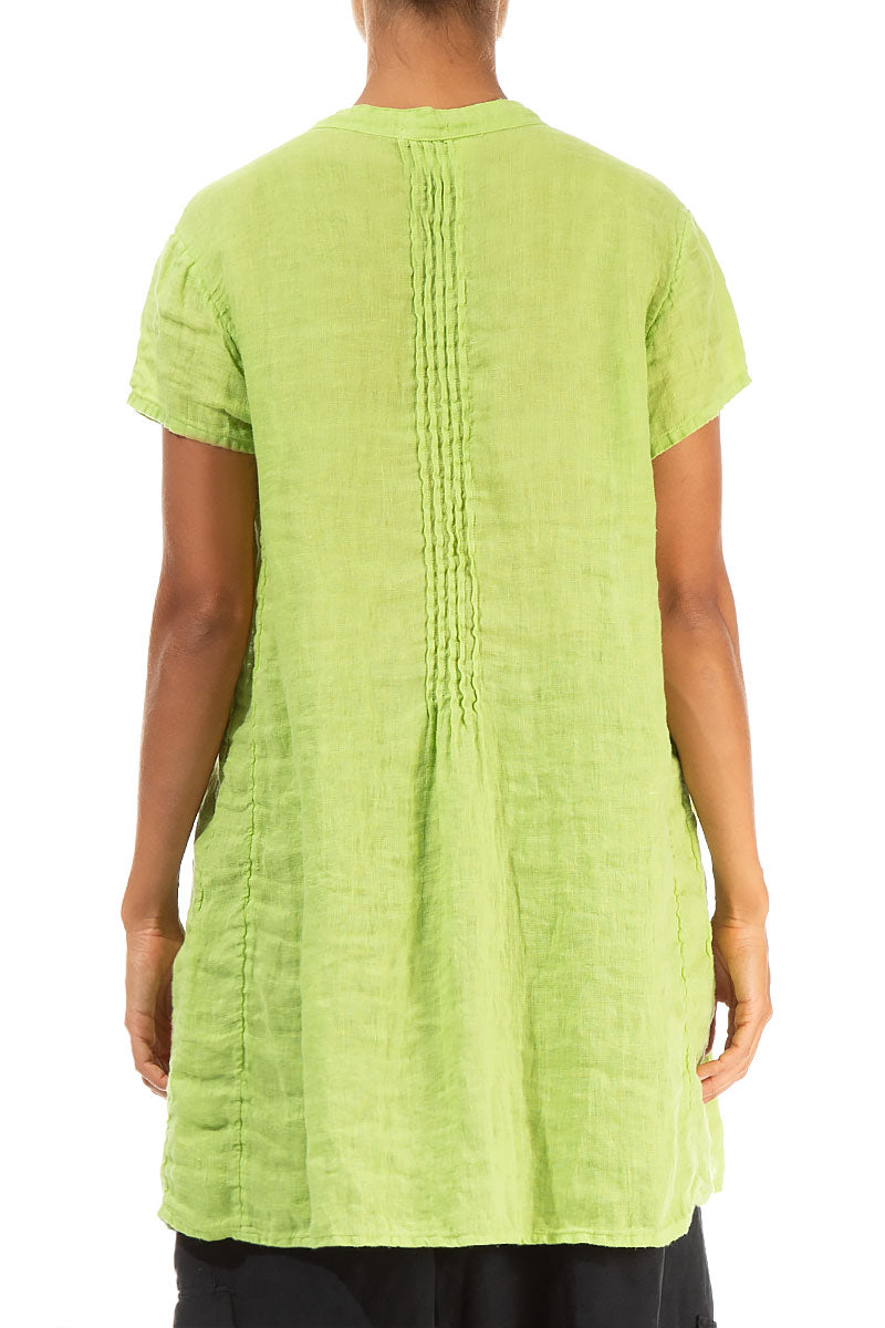 Pin-Tucked Lime Gauze Linen Tunic 2