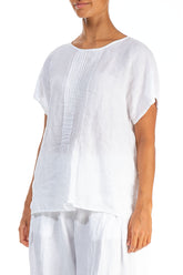 Pin-Tucked Pure White Linen Blouse 3