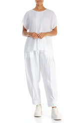 Pin-Tucked Pure White Linen Blouse 4