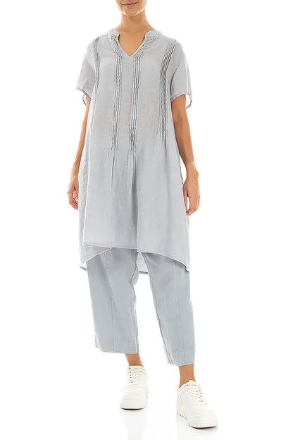 Pin-Tucked Silver Grey Gauze Linen Tunic 4