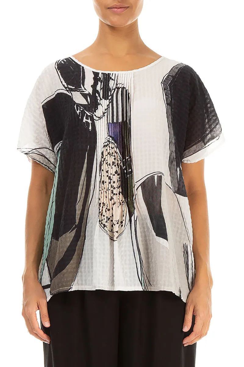 Pin Tucks Tumbled Stone Textured Silk Blouse 1