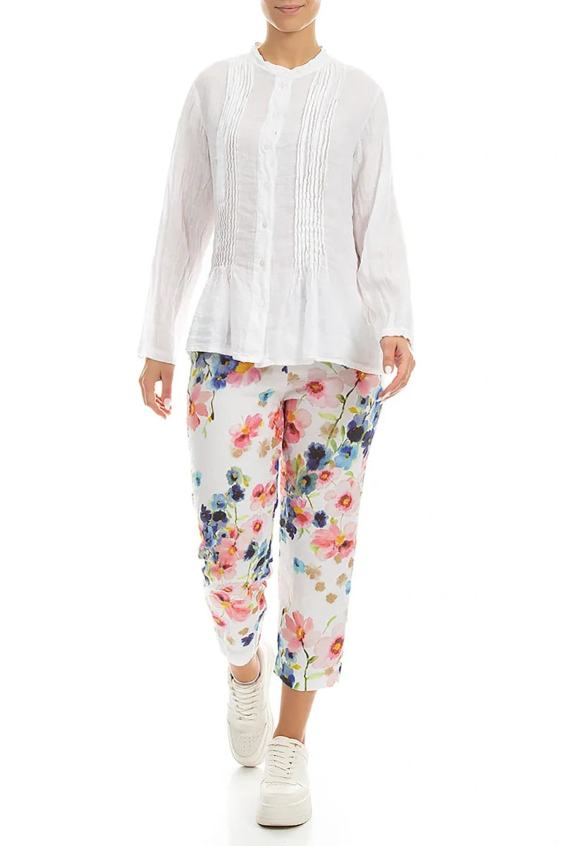 Pin-Tucked White Linen Shirt 4
