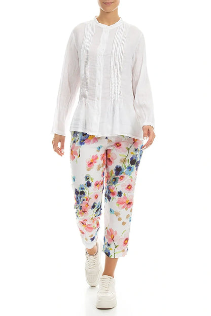 Pin-Tucked White Linen Shirt 4