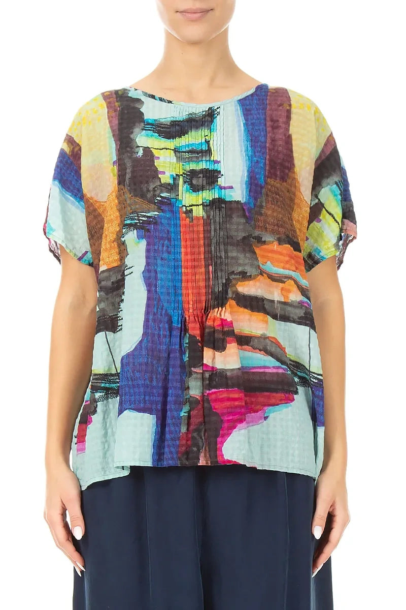 Pin Tucks Abstract Textured Silk Blouse 1