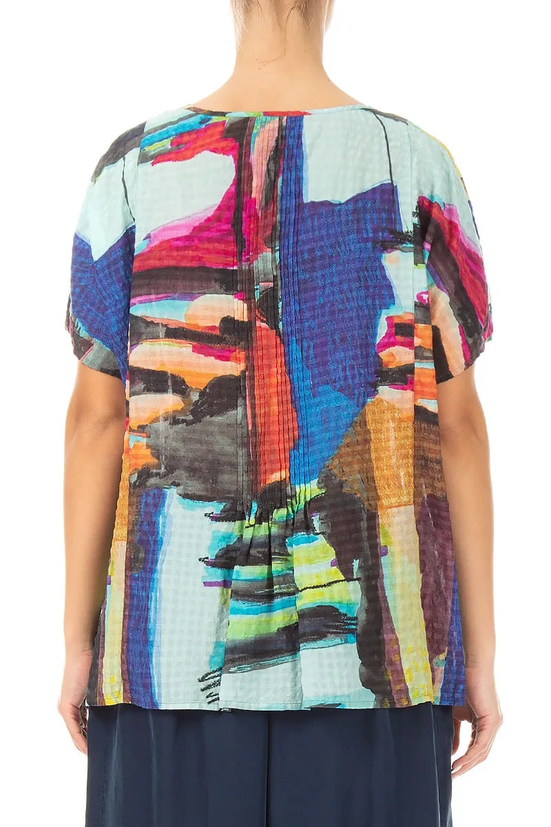 Pin Tucks Abstract Textured Silk Blouse 2