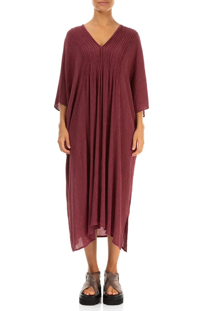 Pin Tucks Antique Ruby Silk Viscose Dress 2
