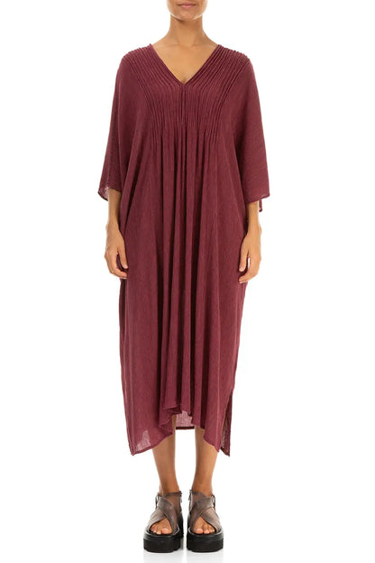 Pin Tucks Antique Ruby Silk Viscose Dress 2