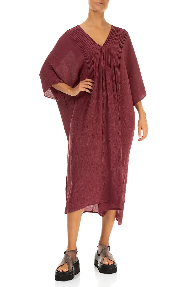 Pin Tucks Antique Ruby Silk Viscose Dress 5