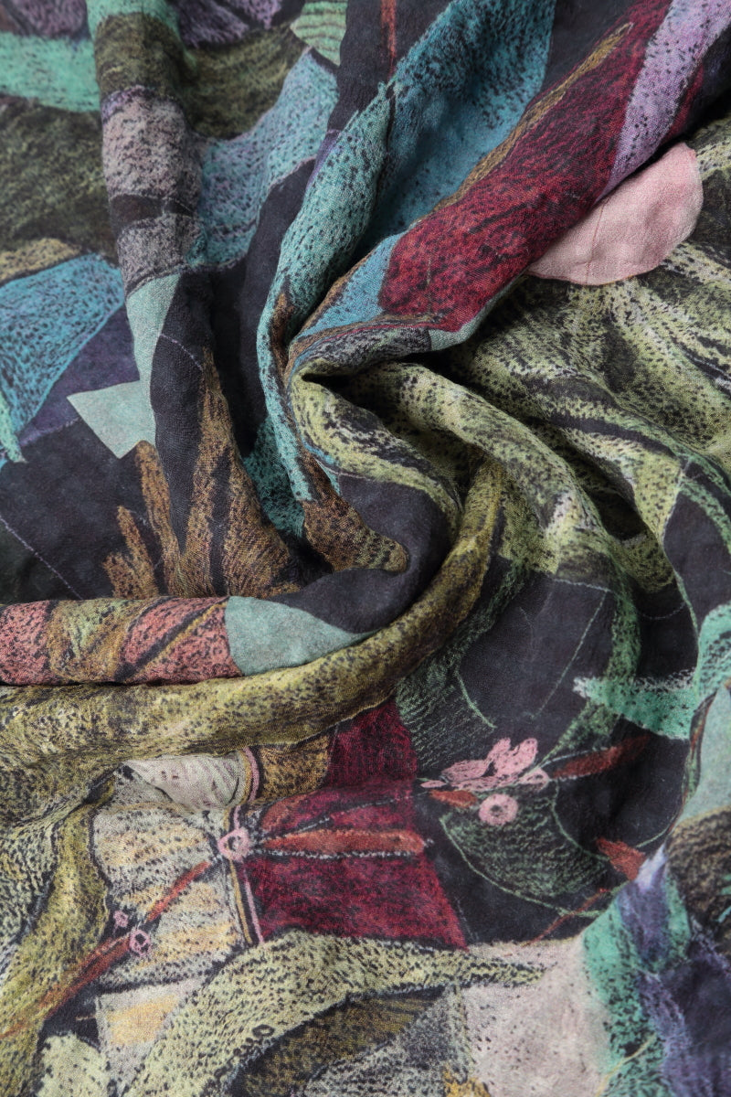 Pin Tucks Art Mosaic Textured Silk Blouse 5