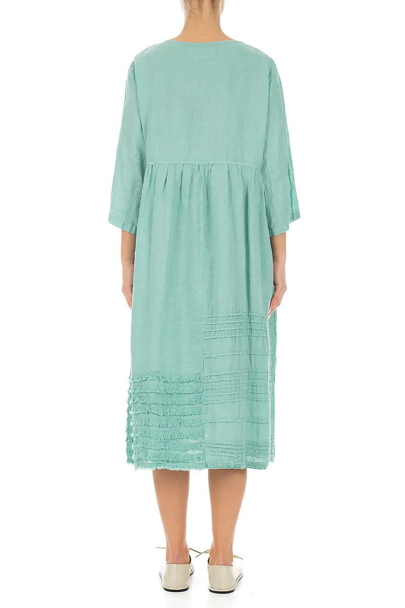 Pin Tucks Frayed Hem Mint Linen Dress