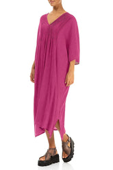Pin Tucks Fuchsia Silk Viscose Dress 3