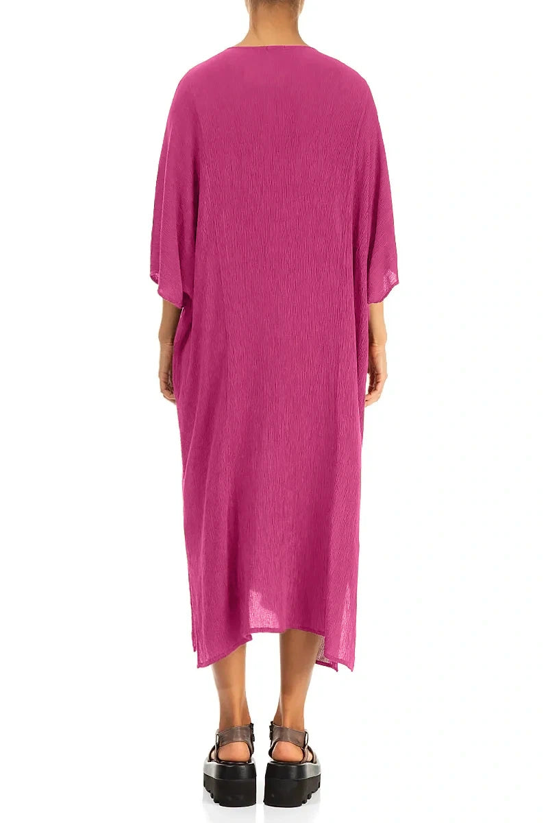 Pin Tucks Fuchsia Silk Viscose Dress 2