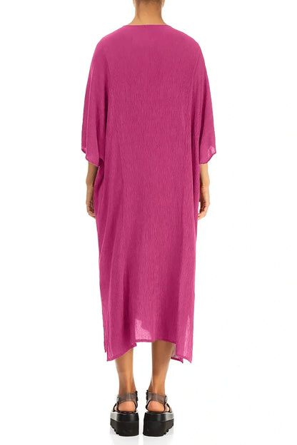 Pin Tucks Fuchsia Silk Viscose Dress 2