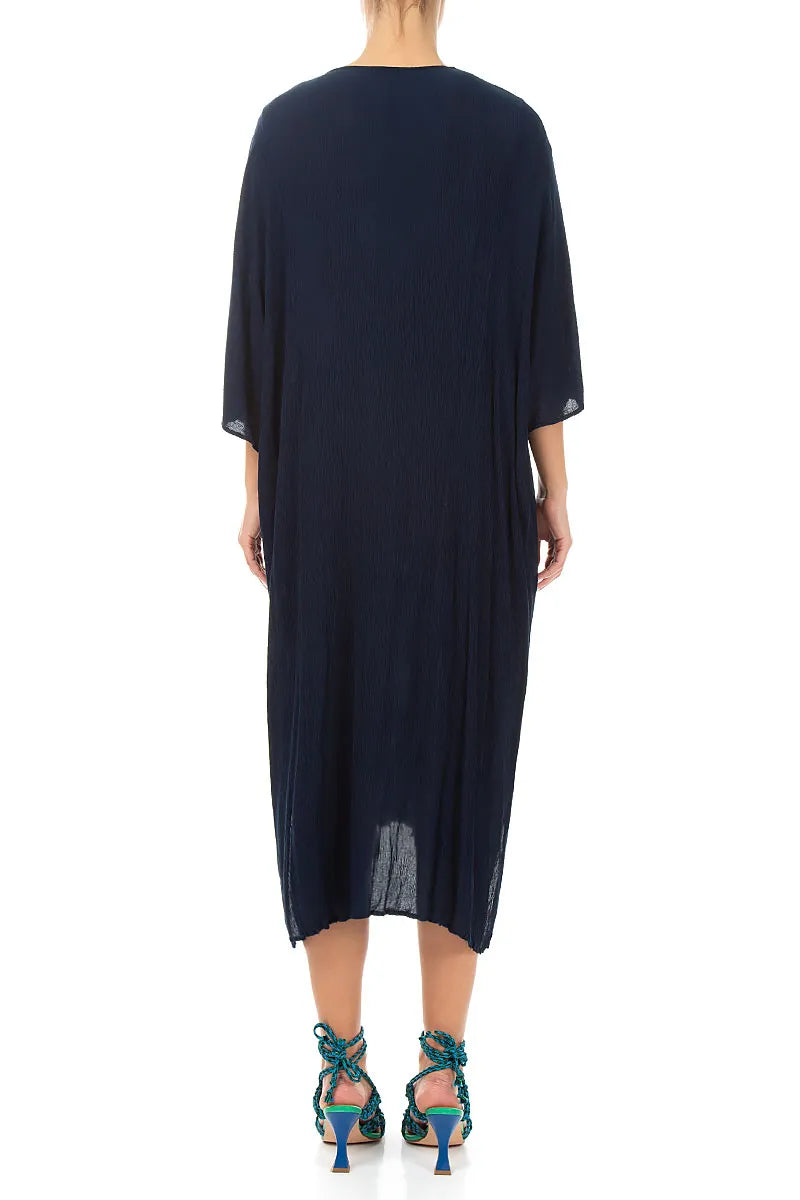 Pin Tucks Navy Silk Viscose Dress 2
