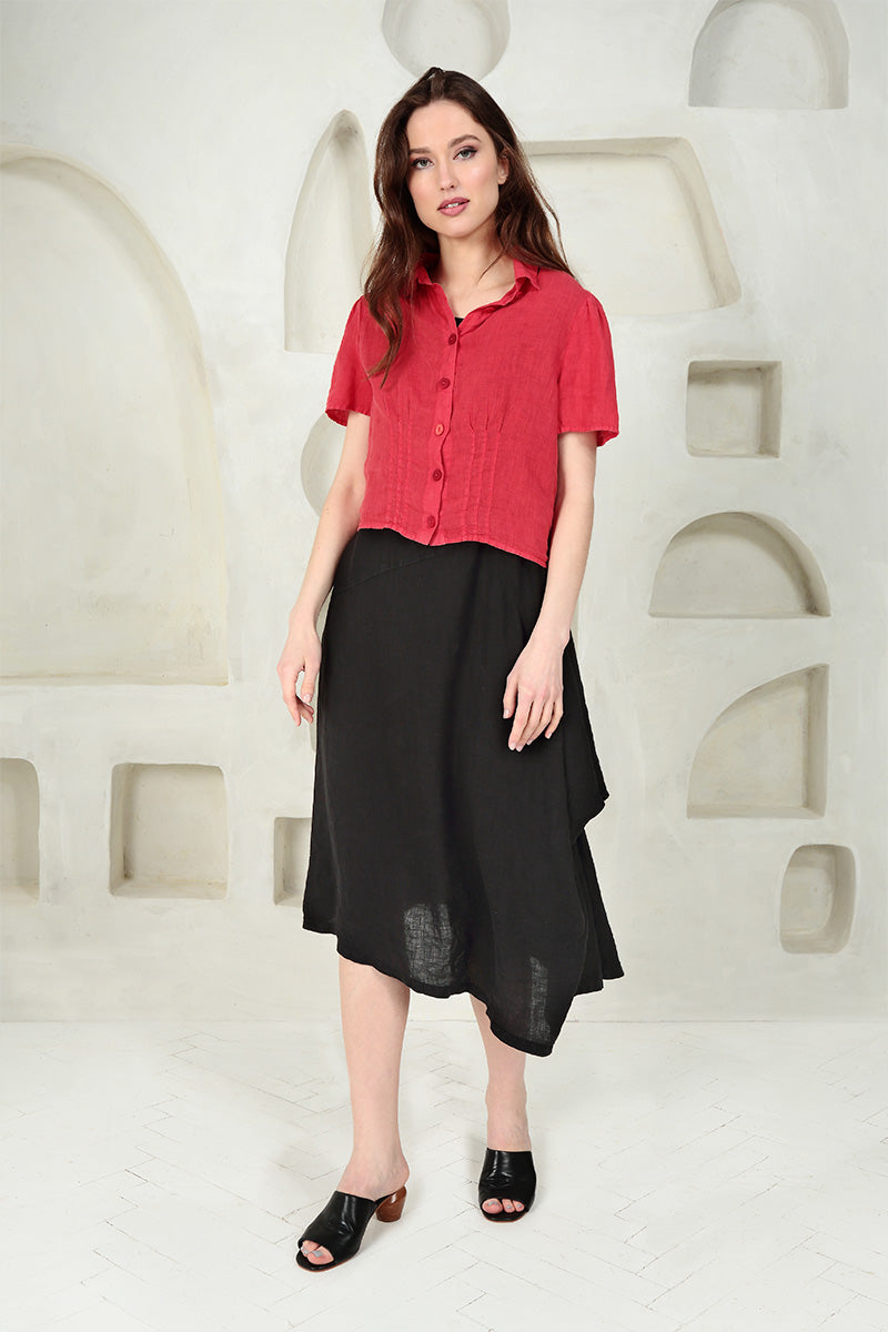 Pin Tucks Poppy Red Linen Shirt 6