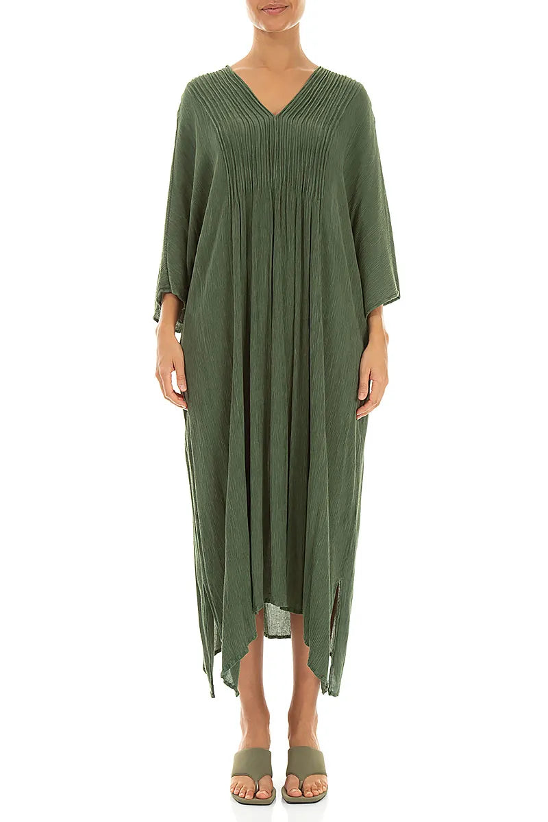 Abnäher Salbeifarbener Seidenviskose-Kleid