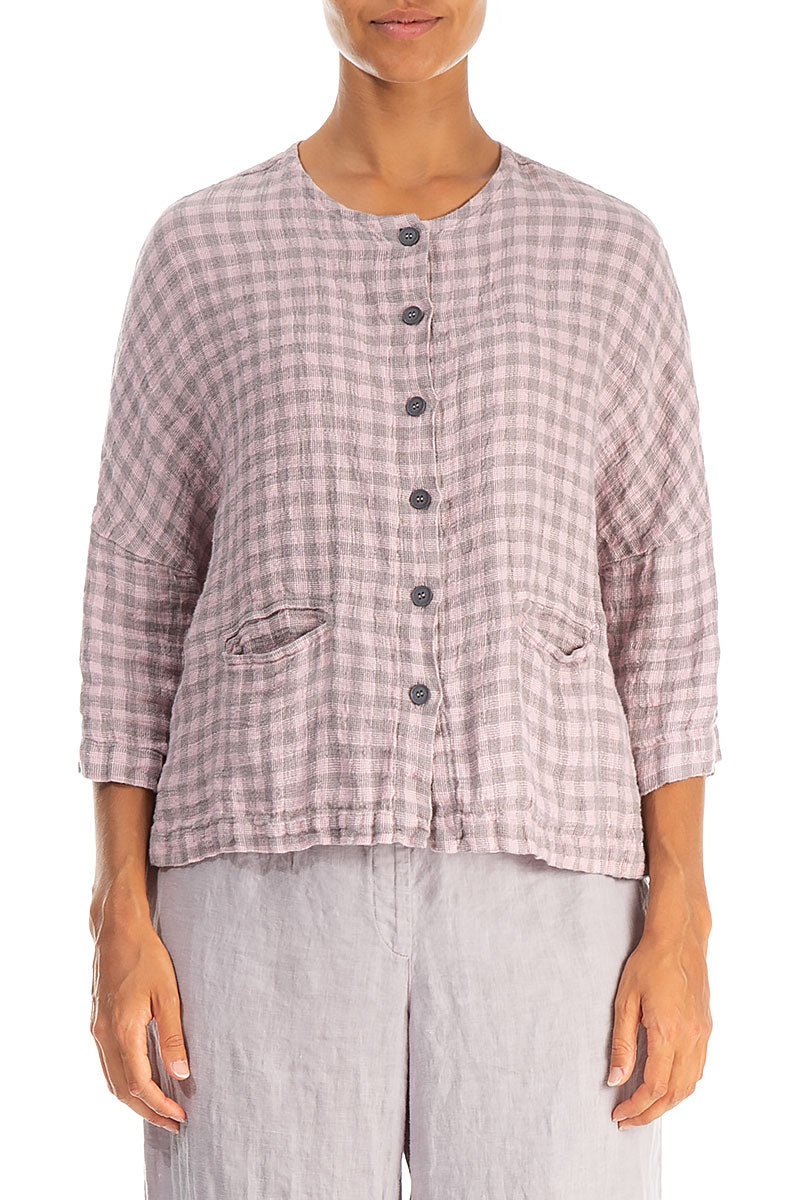 Pink Check Linen Jacket Blouse 2