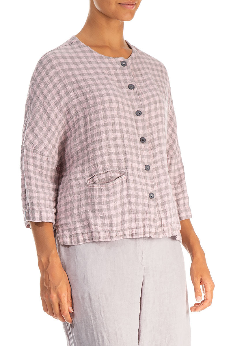 Pink Check Linen Jacket Blouse 4