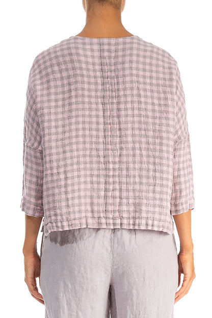 Pink Check Linen Jacket Blouse 2