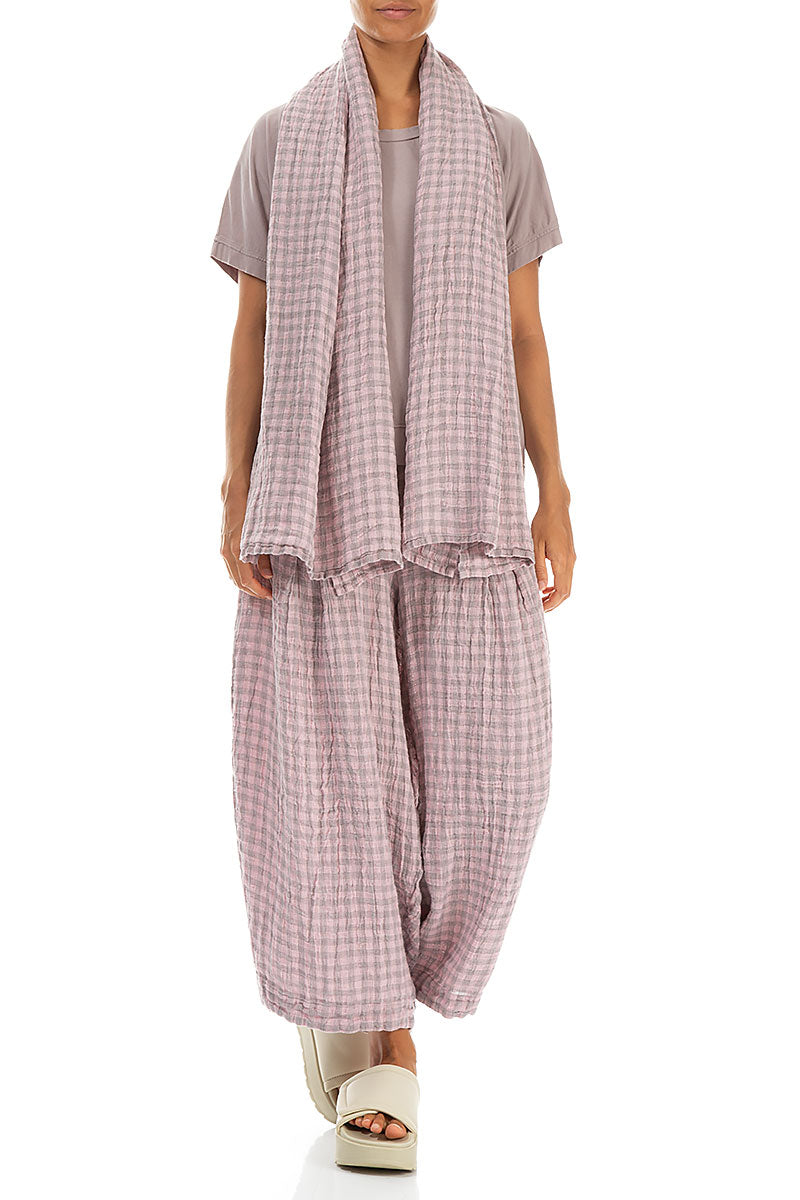 Pink Check Linen Scarf 2