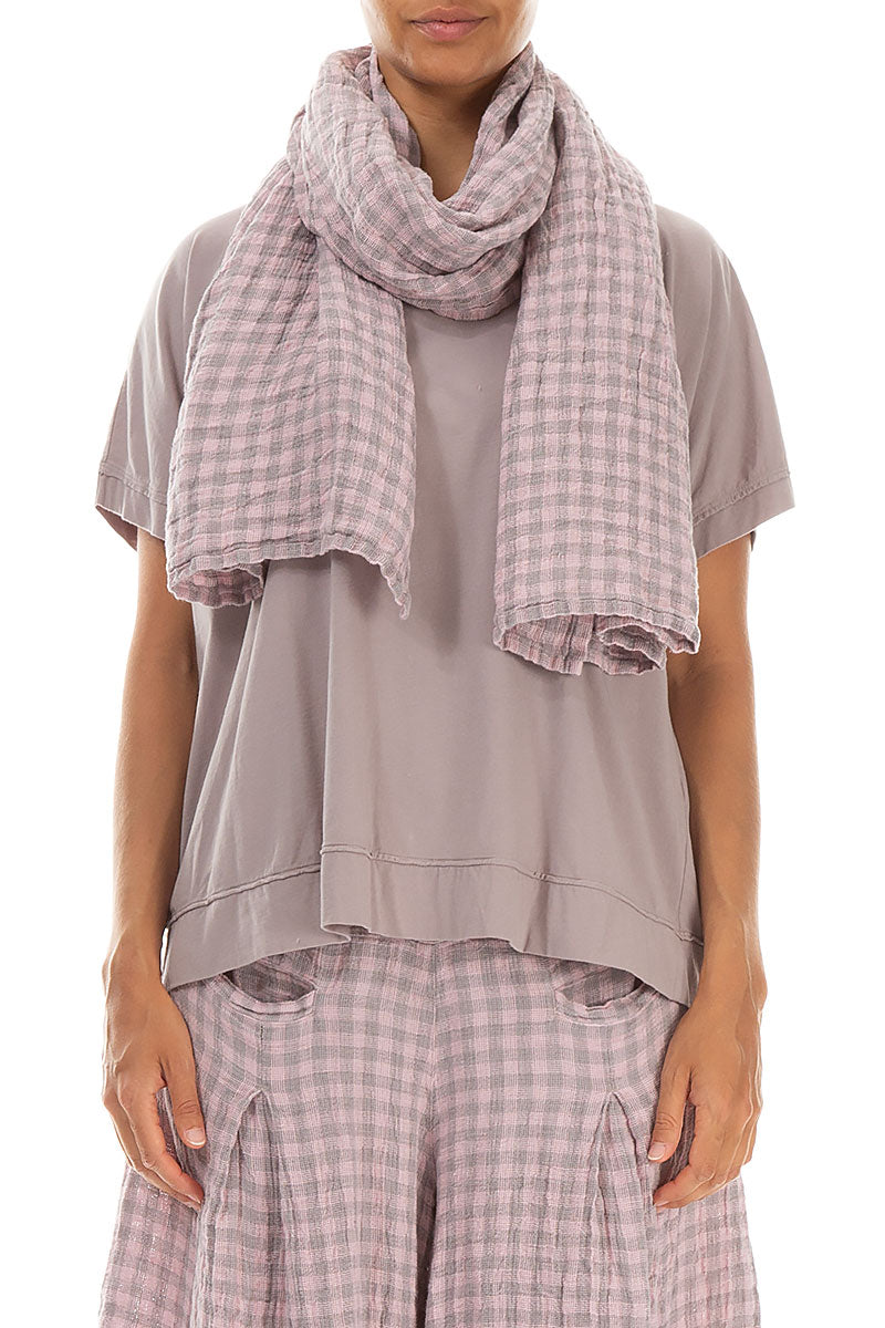 Pink Check Linen Scarf 1
