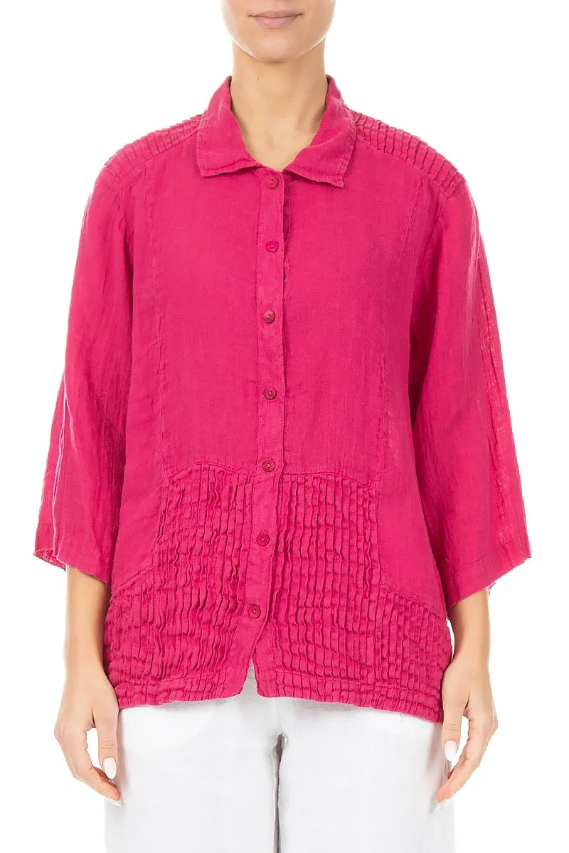 Pintuck Detail Fuchsia Gauze Linen Shirt 1