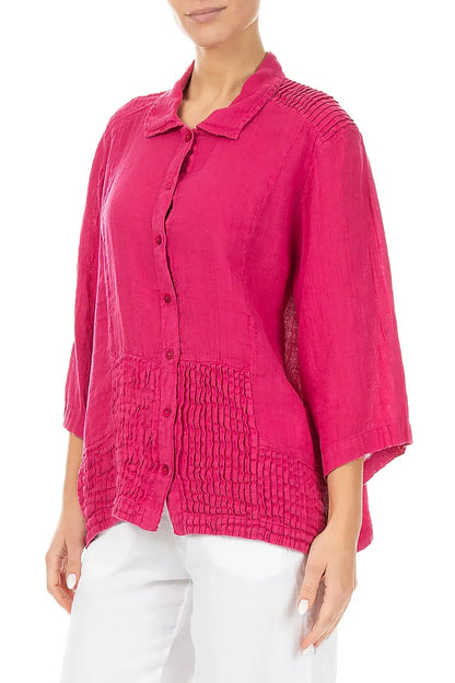 Pintuck Detail Fuchsia Gauze Linen Shirt 3