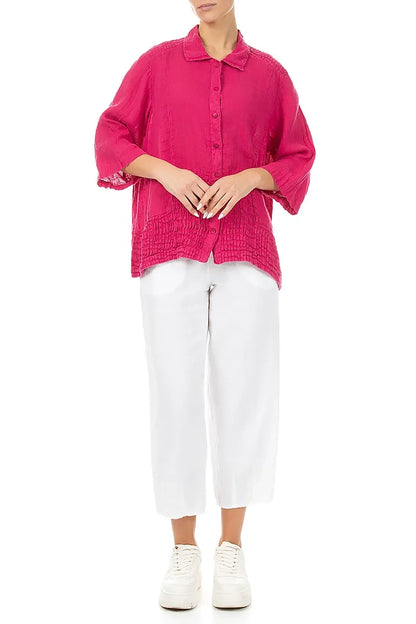 Pintuck Detail Fuchsia Gauze Linen Shirt 4