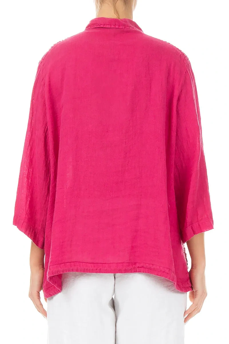 Pintuck Detail Fuchsia Gauze Linen Shirt 2